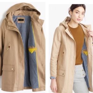 J crew hooded chateau trench, khaki, 00